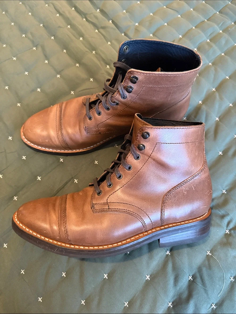 Men’s Thursday Boot Company Brown Leather Cap-Toe Lace-Up Boots